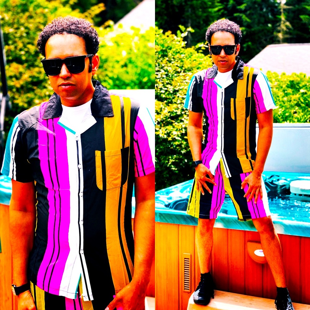 Fashion Nova Men Colorful Striped Color Block Button Up Shirt In Large